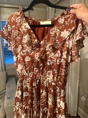 Boutique Ruffled Floral maxi Dress in Rust